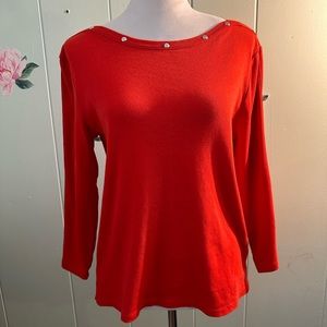 Rafaella Red/Orange Knit 3/4 Sleeve Top Size L